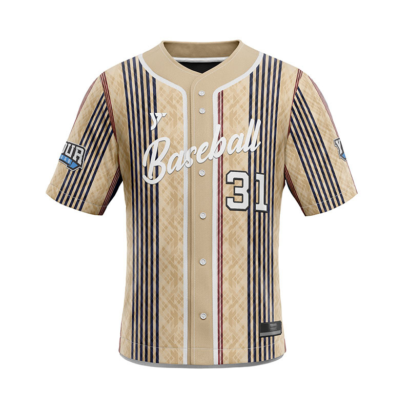 Retro Beige Striped Baseball Jersey Retro Beige Striped Baseball Jersey