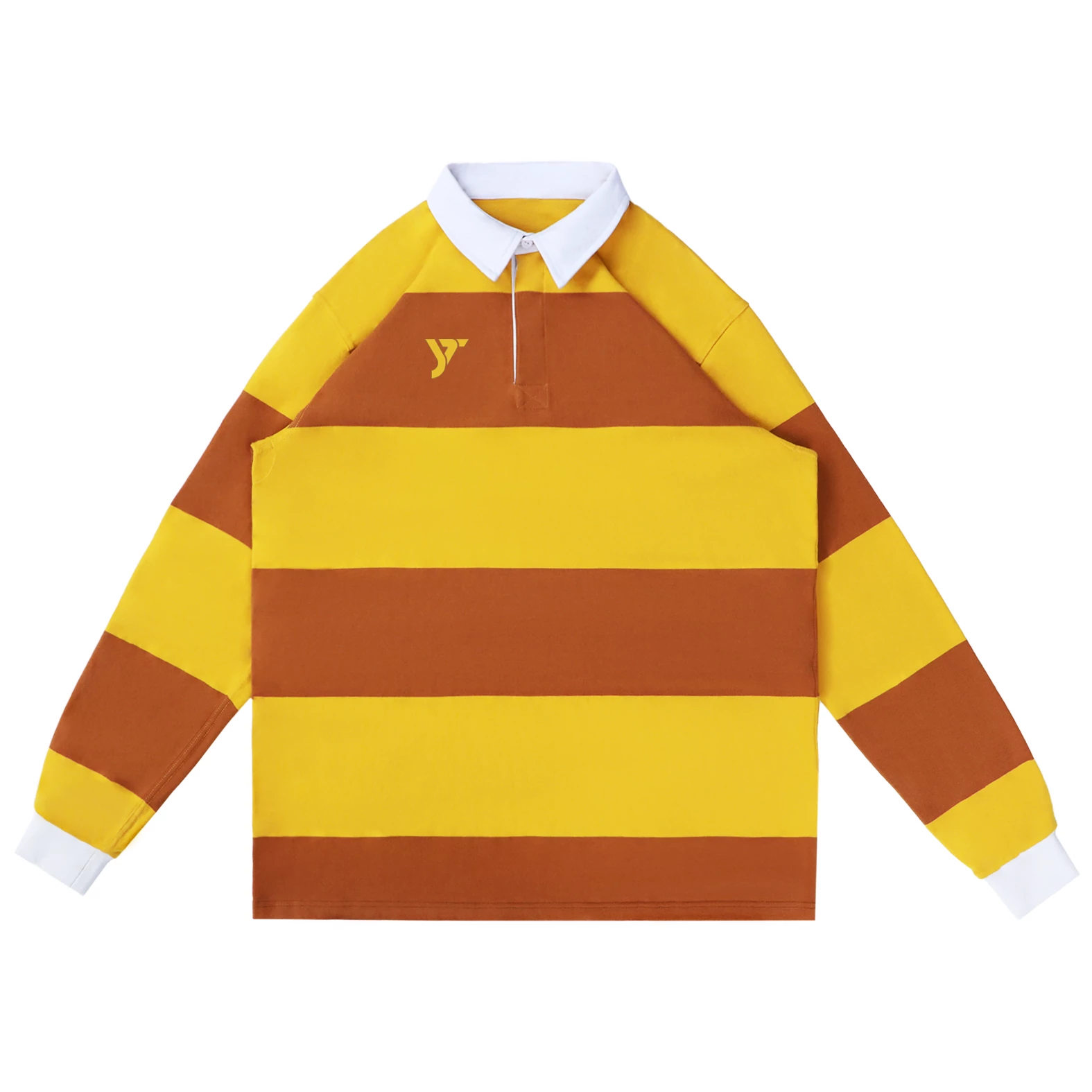 Yellow Brown Striped Long Sleeve Rugby Shirt
