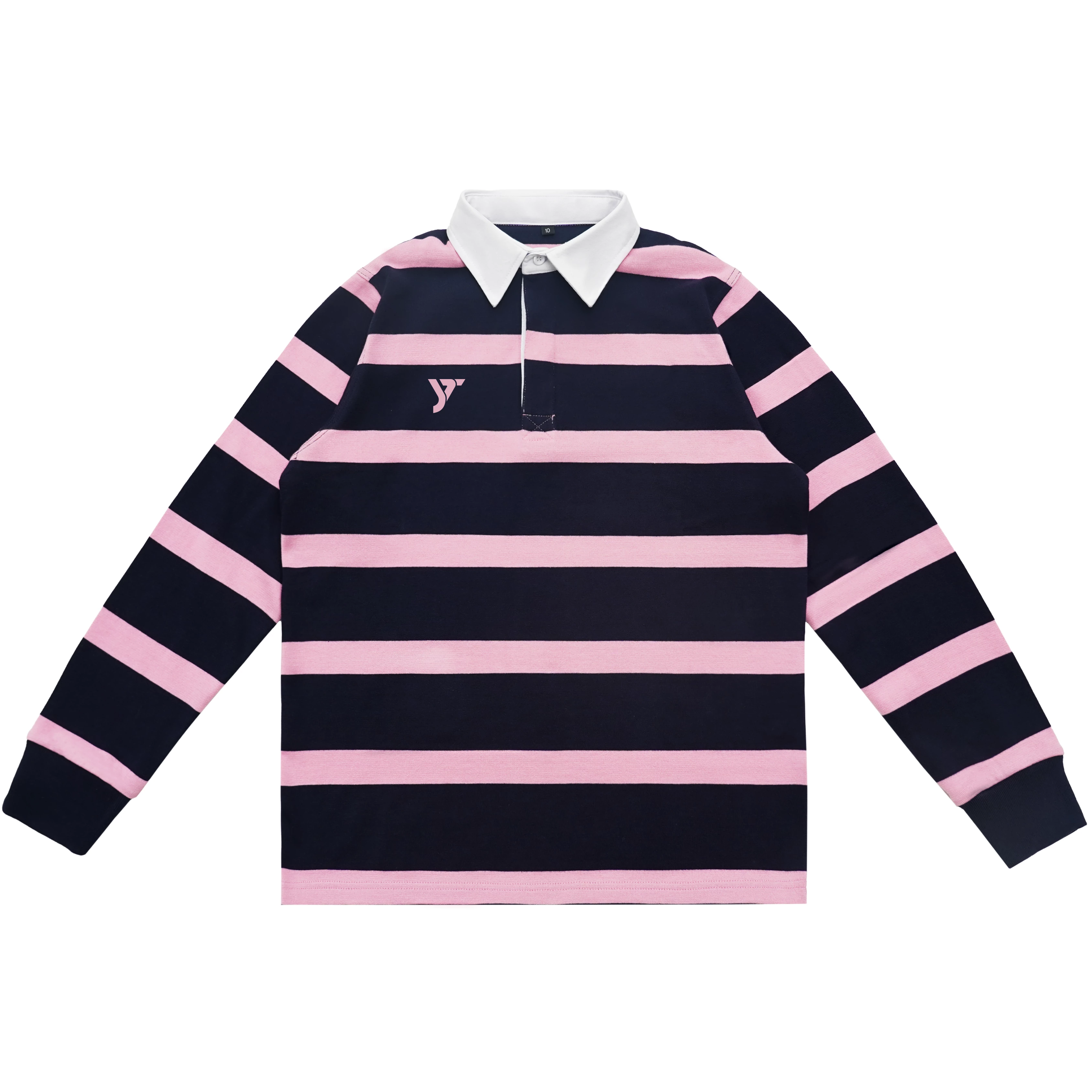Navy Pink Striped Long Sleeve Rugby Shirt