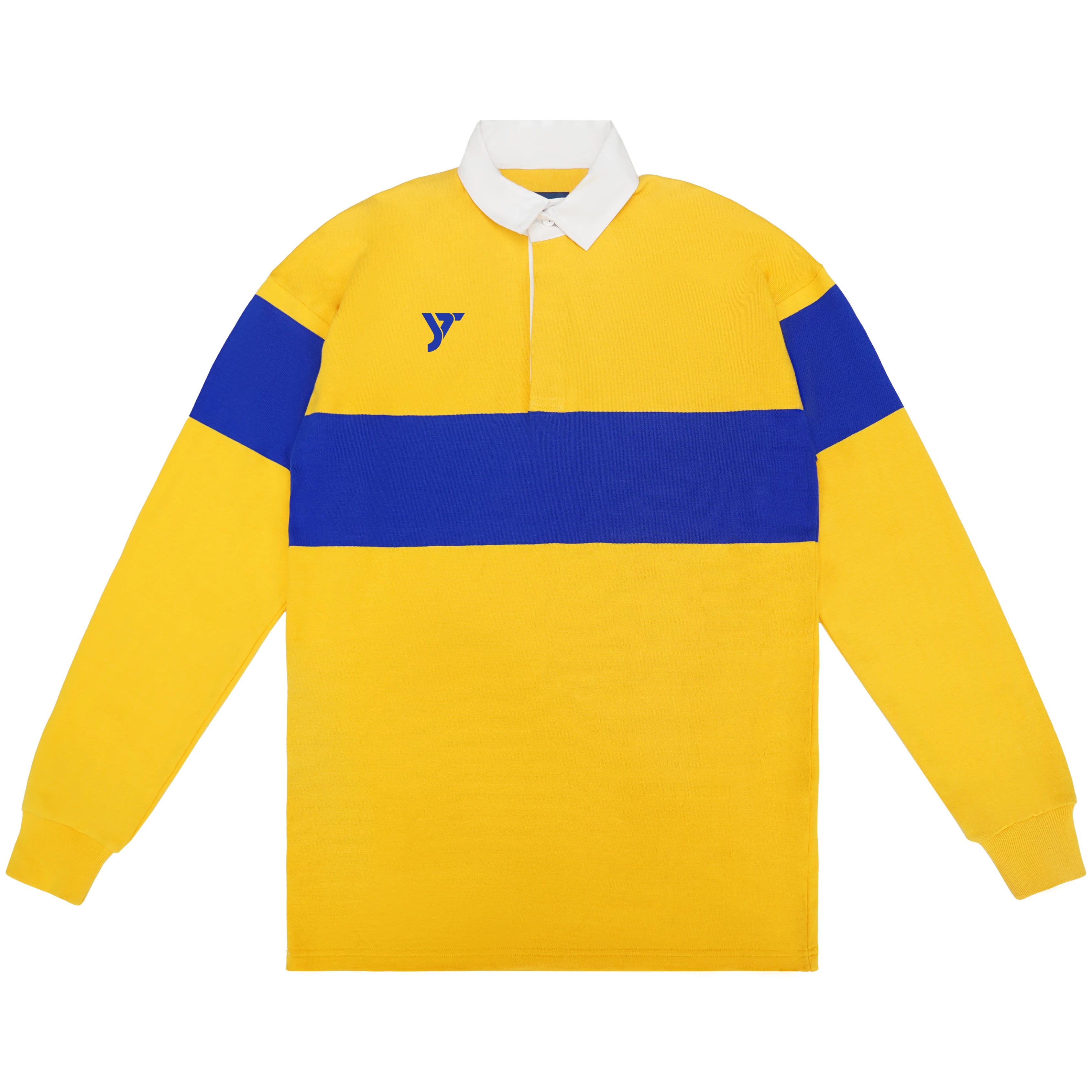 Yellow Blue Panel Long Sleeve Rugby Shirt