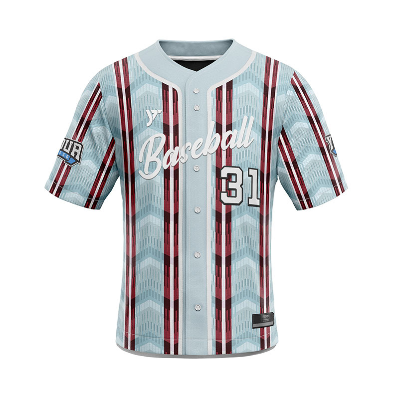 Light Blue Baseball Jersey with Geometric Stripes Light Blue Baseball Jersey with Geometric Stripes