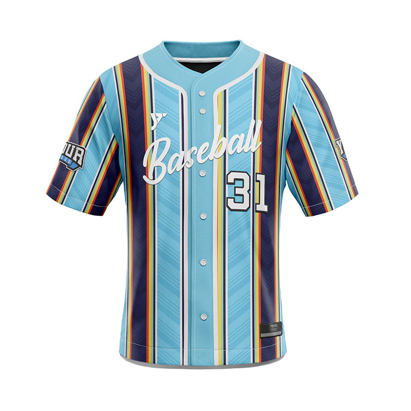 Colorful Striped Light Blue Baseball Jersey
