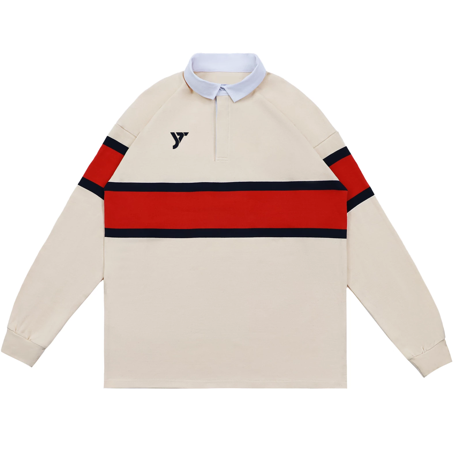 Cream/Red Heritage Stripe Rugby Shirt