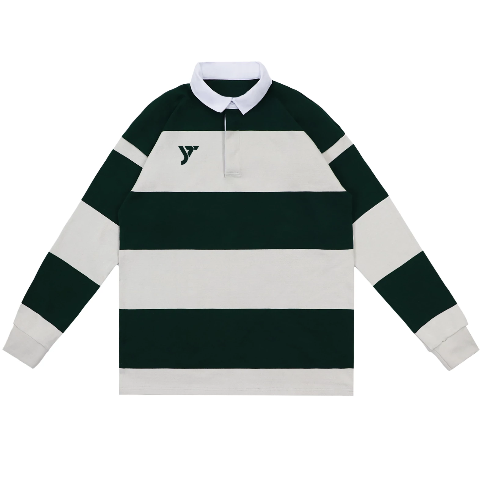 Green & White Broad Stripe Rugby Shirt