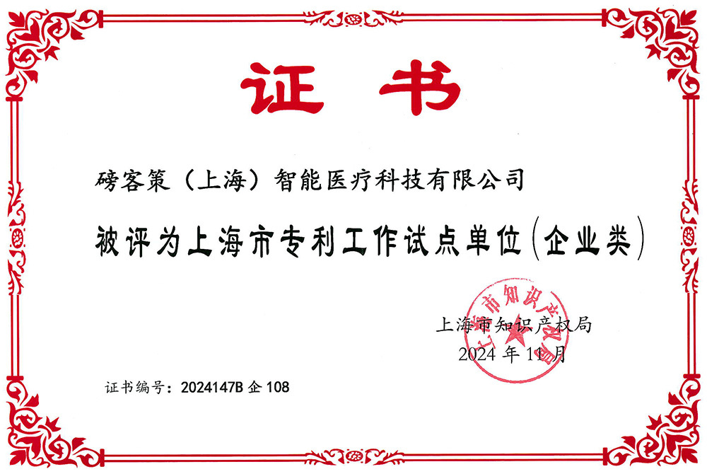 2024被评为上海市专利工作试点单位（企业类）