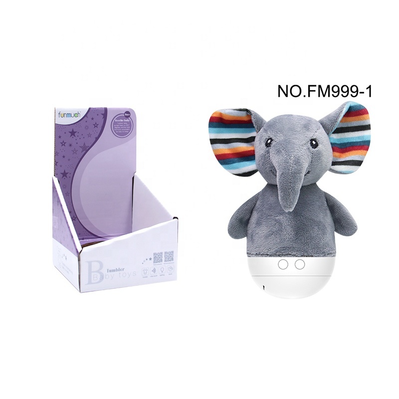 Plush Cute Elephant Lion Zebra Tumbler Luminous Plush Toy With Music Shantou Toys Educational Toys Kids Learning
