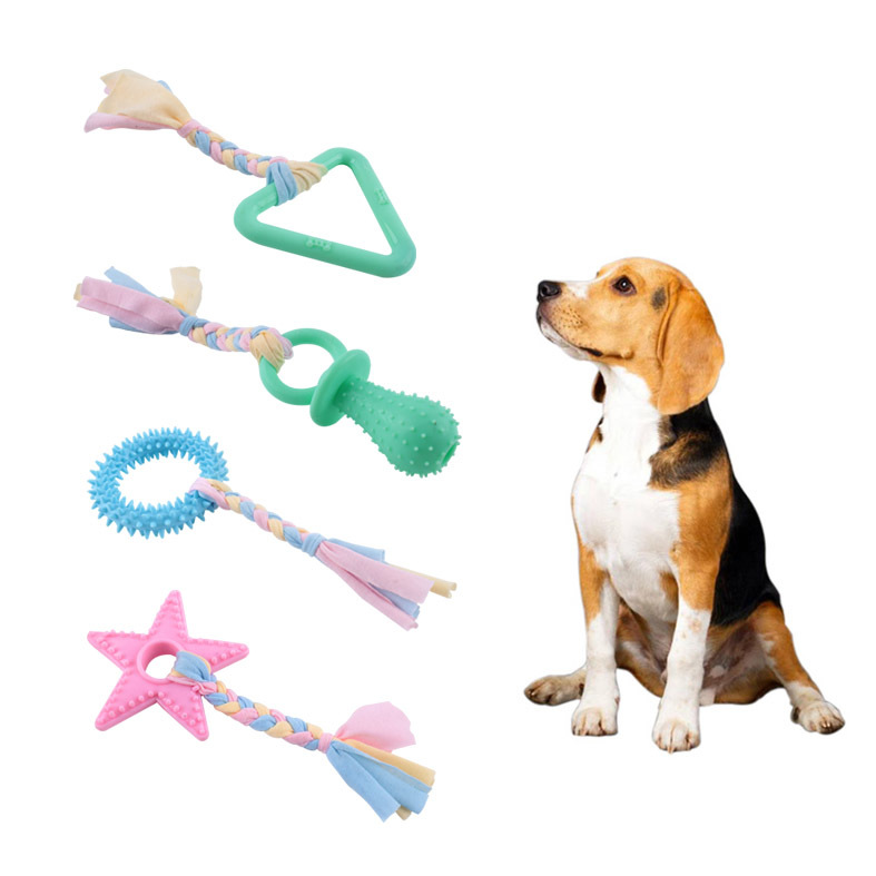 Durable Rope with Star Shape Dog Chew Toy Natural  Bone Shape Rubber Toy for Dog Training Chewing Interactive Toy Clean Teeth