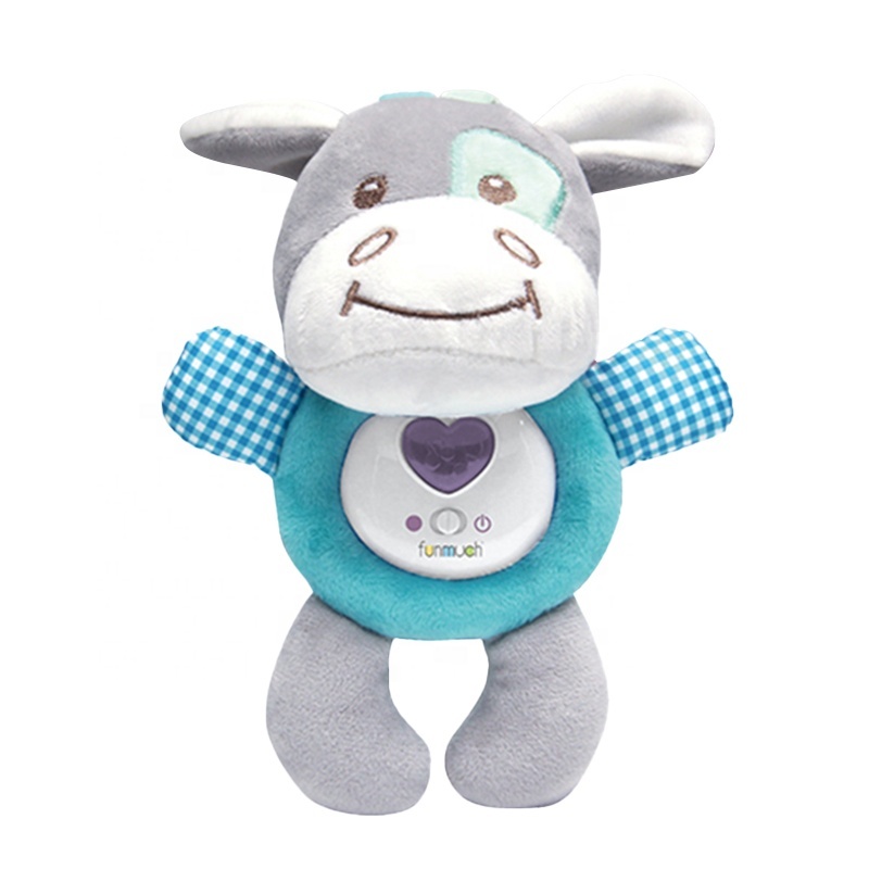 Washed Animal Plush Donkey for Baby Sleeping Soft Stuffed Plush with Night Light & Music Appease Electronic Plush Toy