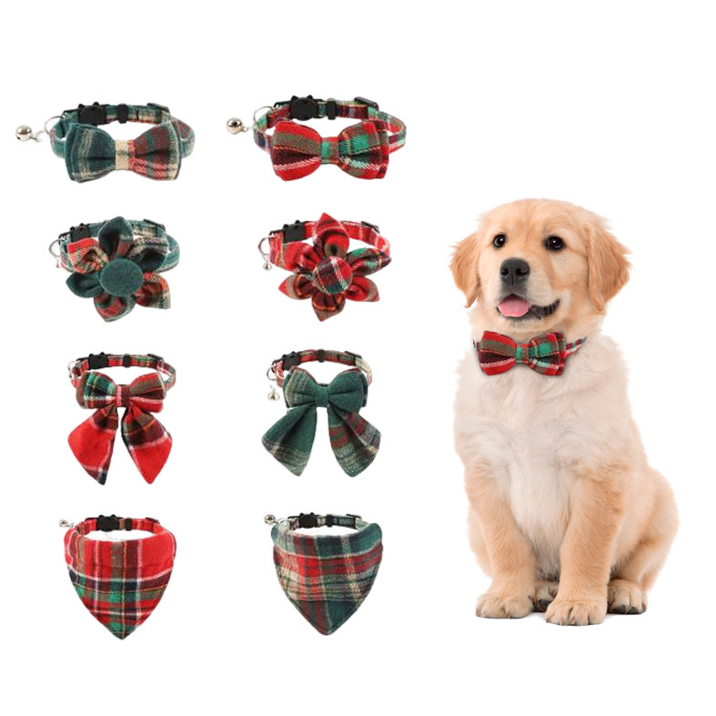 Custom Wholesale Plaid Dog Collar Bow Tie Colorful Wedding Dog Collar Triangular Scarf OEM