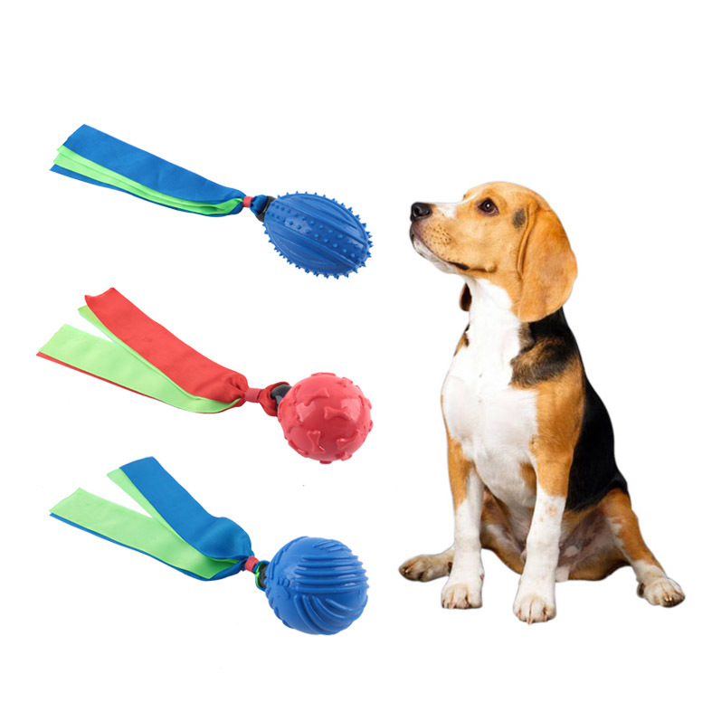 Durable Dog Chew Ball Natural Rubber Ball for Dog Training Chewing and Interactive Tug Ball Toy Clean Teeth