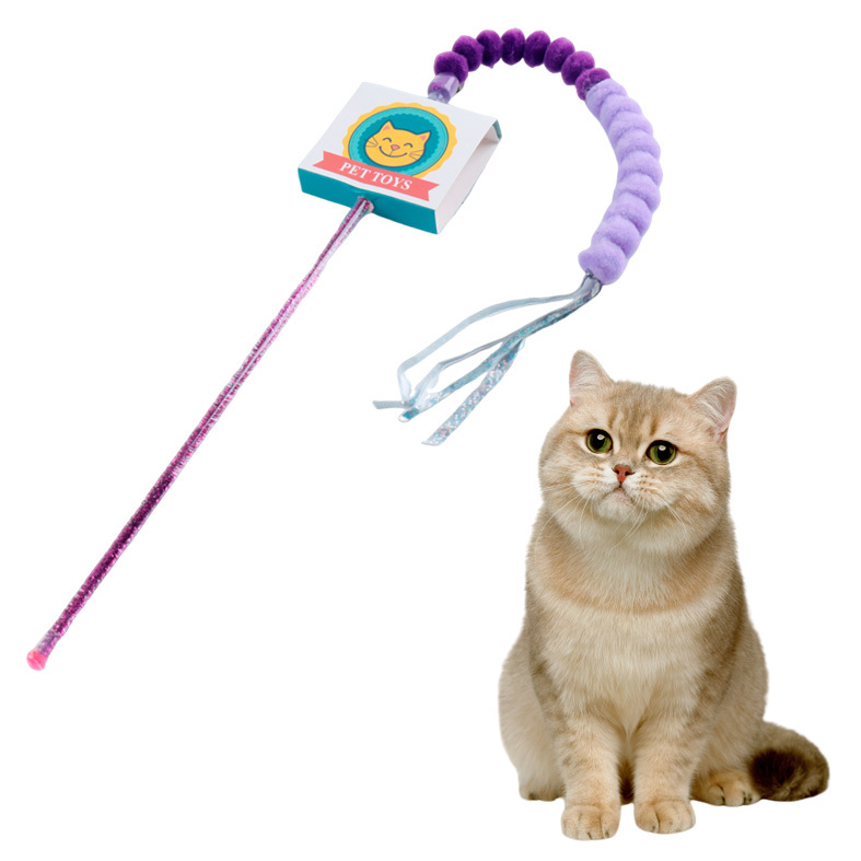 Tail Toy Cat Toy Wand  Interactive Cat Teaser Wand with Sound Paper Tassels and Bell for Cat and Kitten Multiple Colors