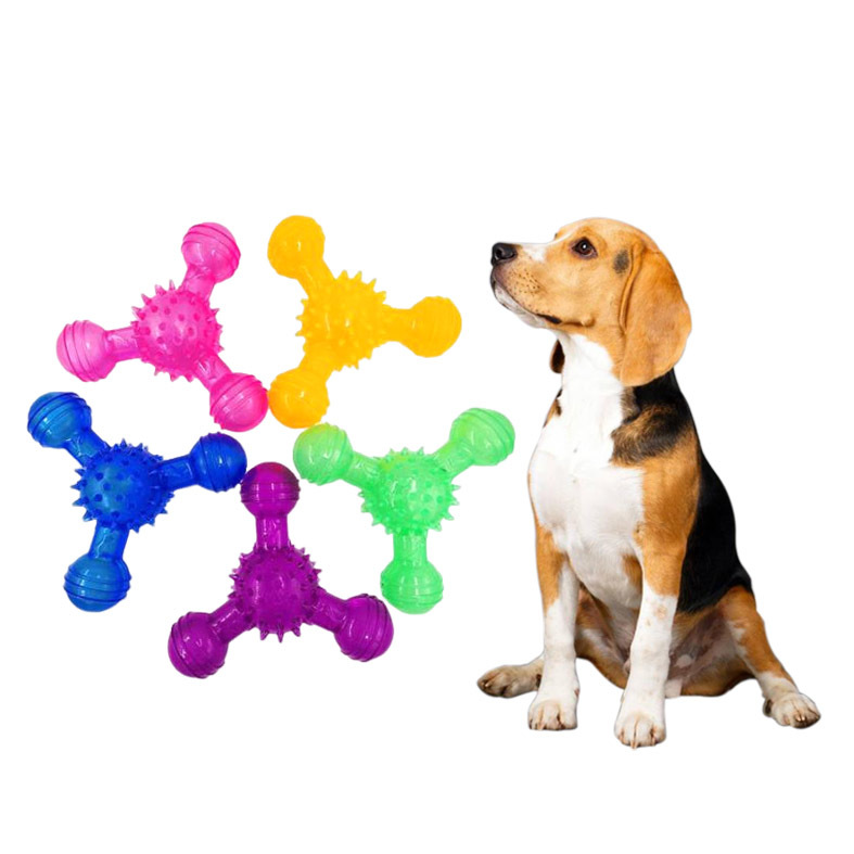 Durable Dog Chew Transparent Three-edged Thorn Shape Natural Rubber Toy for Dog Training Chewing and Interactive Toy Clean Teeth
