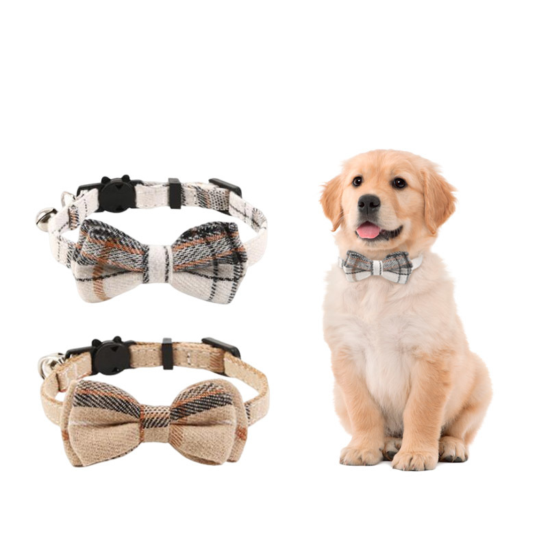 British Style Custom Wholesale Plaid Dog Collar Bow Tie Colorful Wedding Dog Collar Pearl Collar OEM