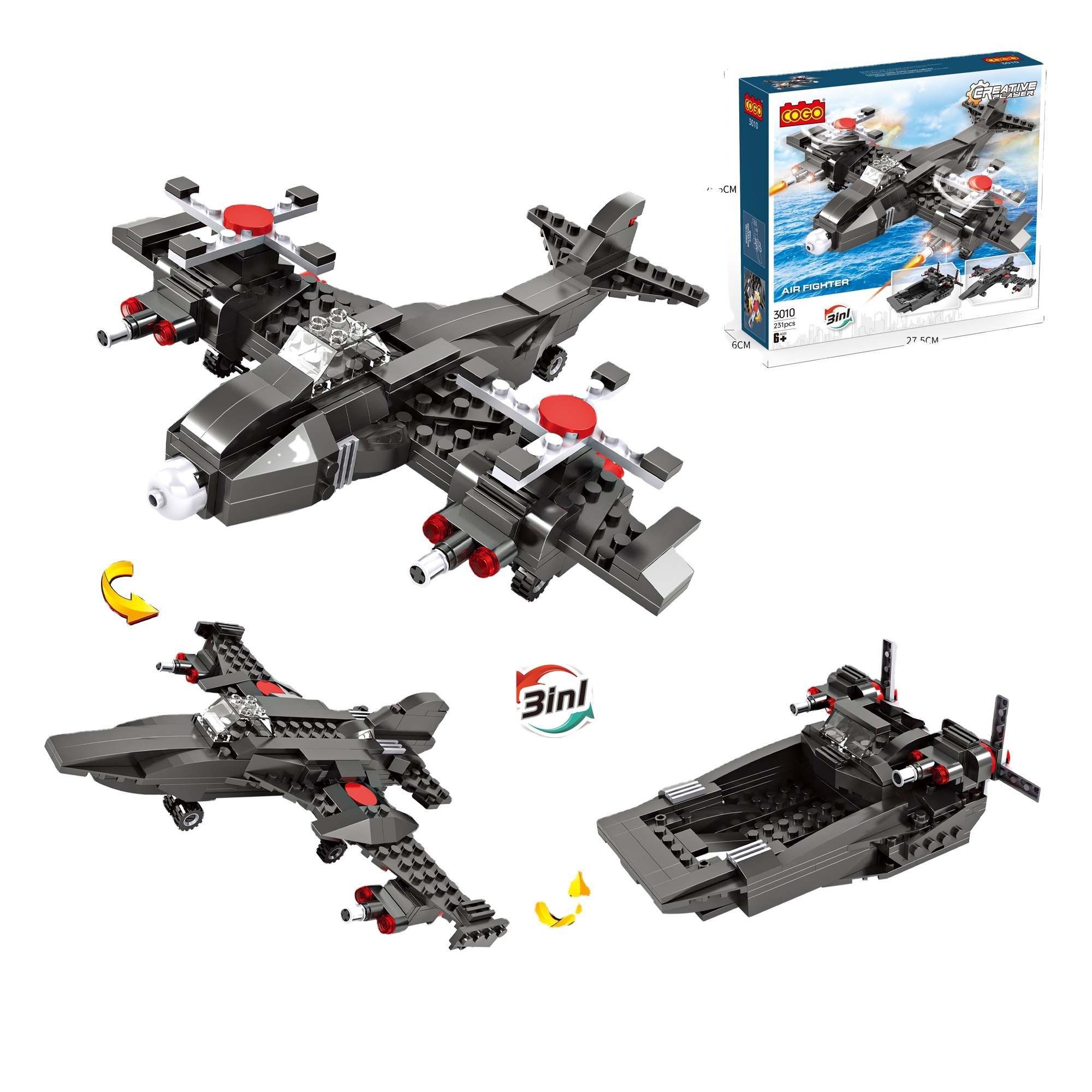 Puzzle Building Blocks/small Particles/creative 3-in-1/helicopter 231PCS