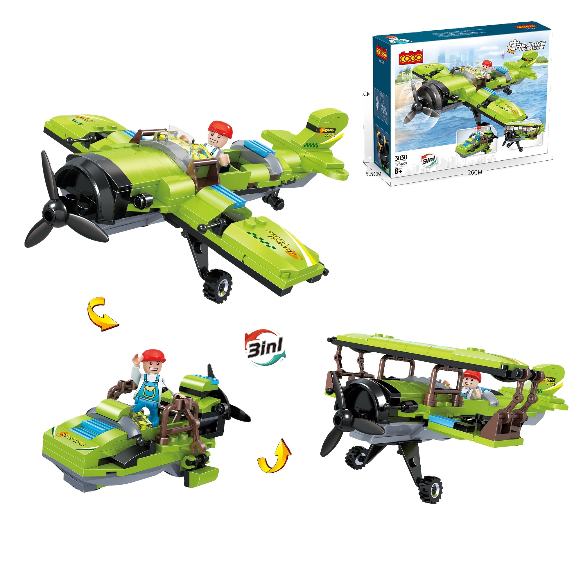 Puzzle Building Blocks / Small Particles / Creative and Changeable Series / One to Three / World War I Aircraft / 178PCS