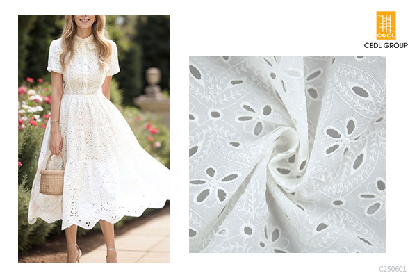 Embroidered White Cotton Fabric for Women's Spring and Summer Skirts Dresses