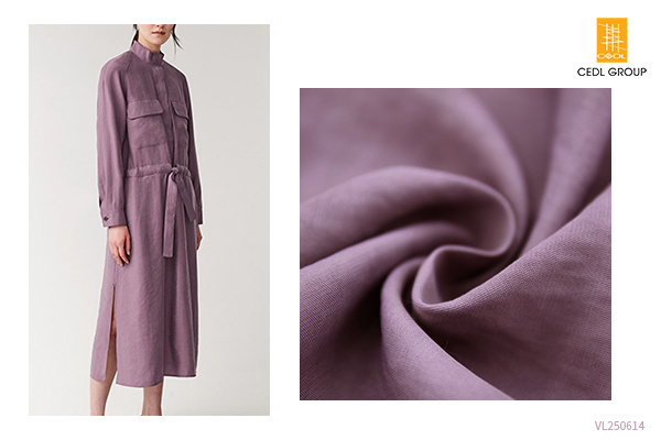 Soft Texture Elegant Hue Comfortable Viscose Linen Blended Twill Light Purple Women's Dress Shirt Fabric