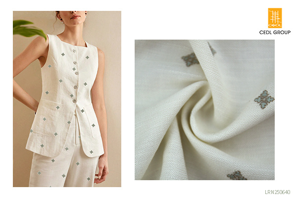 Hot Selling Linen Rayon Nylon Blende Four-leaf Clover Embroidery Fabric Women's Suit and Trousers Fabrics