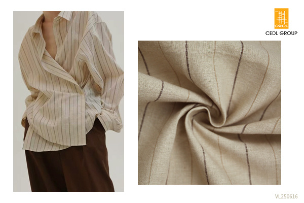 Bulk Supply of Viscose Linen Blended Yarn Dyed Striped Shirt Fabric Support Customization of Color/Stripe Widths