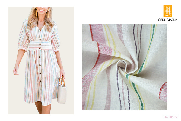 Soft & Breathable Linen Rayon Blend White Background Colorful Striped Women's Dress Shirt Fabric