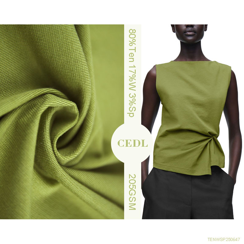 High-Elastic Skin-Friendly Lyocell Wool Spandex Blended Stretch Olive Green Knitted Dress Shirt Fabric
