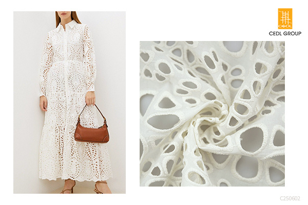 Spring-Summer Women's Skirt & Dress Fabric White Cotton with Embroidery