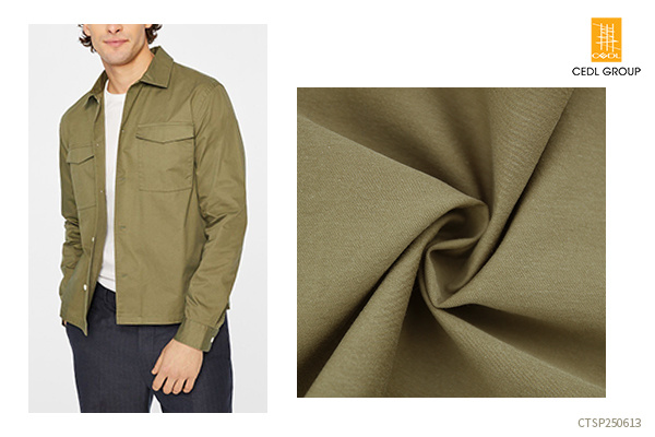 Durable Cotton Polyester Spandex Blended Stretch Sand Washed Slightly Wrinkled Khaki Green Men's Jacket Pants Fabric