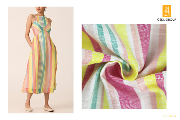 Soft-Touch Linen and Cotton Blended Colorful Striped Women's Shirt Dress Fabric