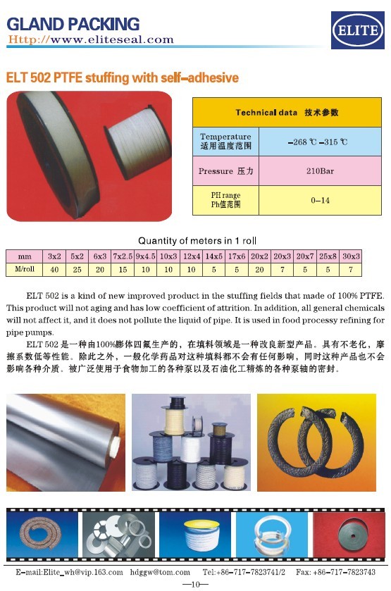 Self-adhesive expanded PTFE packing