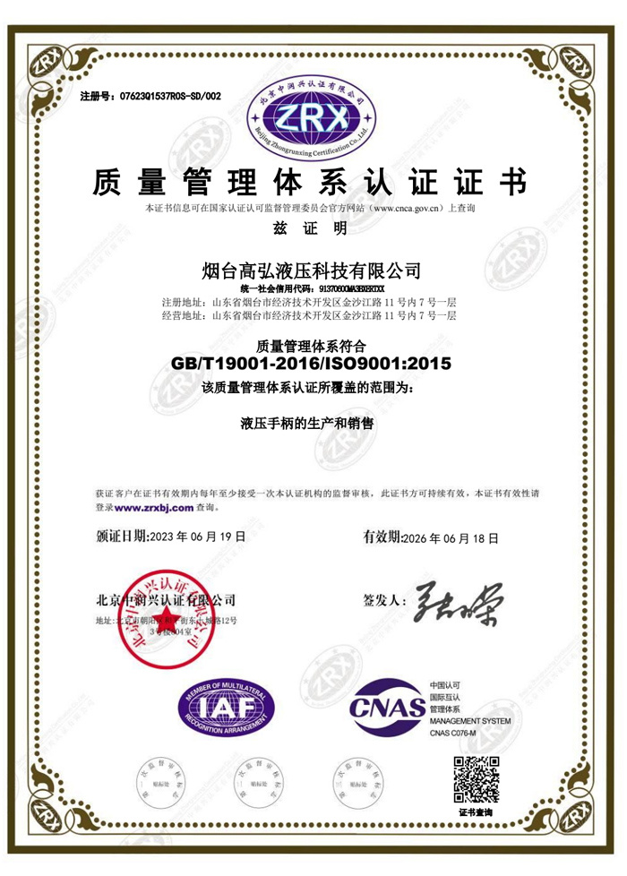 Quality Management System Certificate