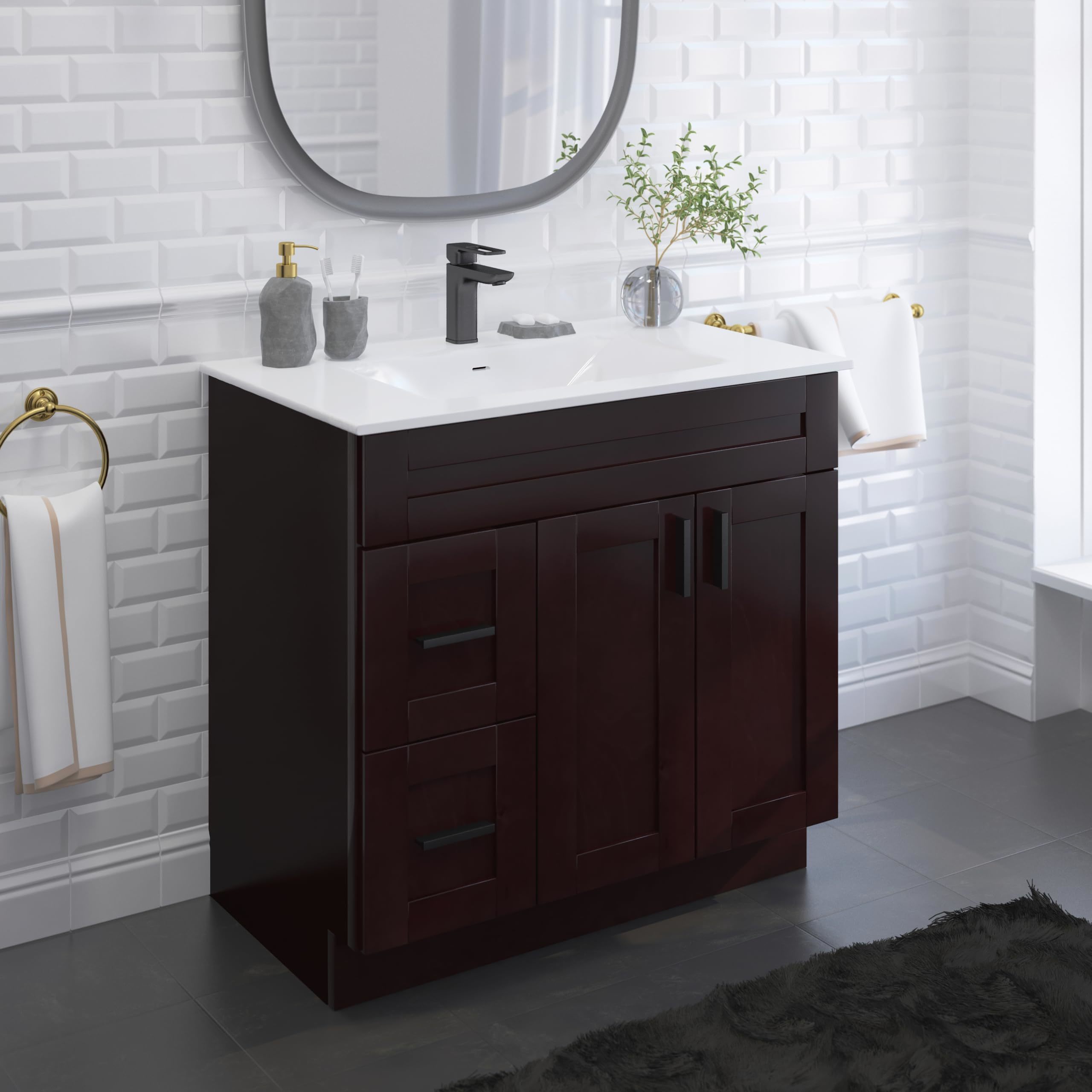 The 36" Shaker Bathroom Vanity Sink Base with Drawers (Ready-to-Assemble) (Espresso Shaker Vanity Base)
