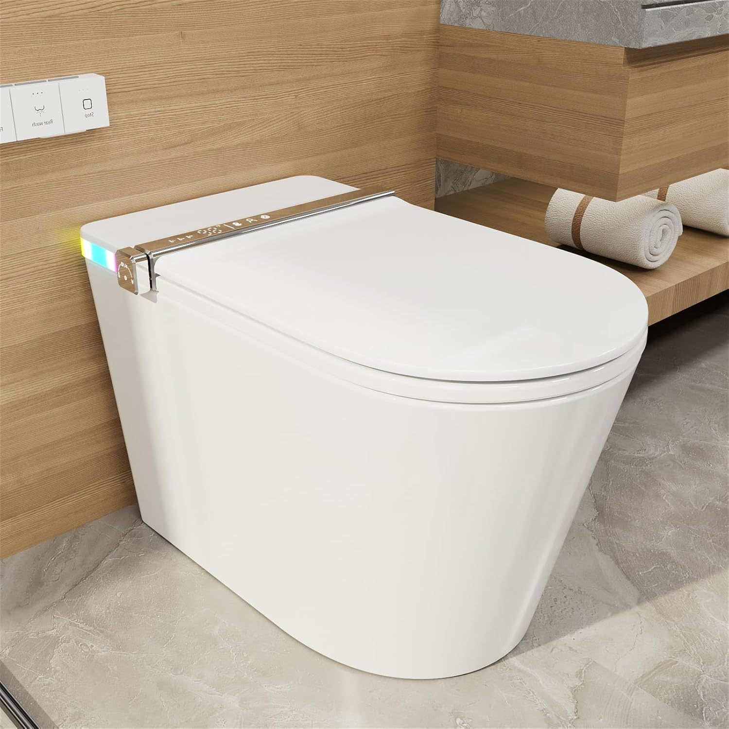 High-Tech Smart Toilet: Fully Functional with Microwave & Infrared Dual Touch-Free Lid, Dual Cleaning Bidet, & Color-Adjustable Ambient Lighting