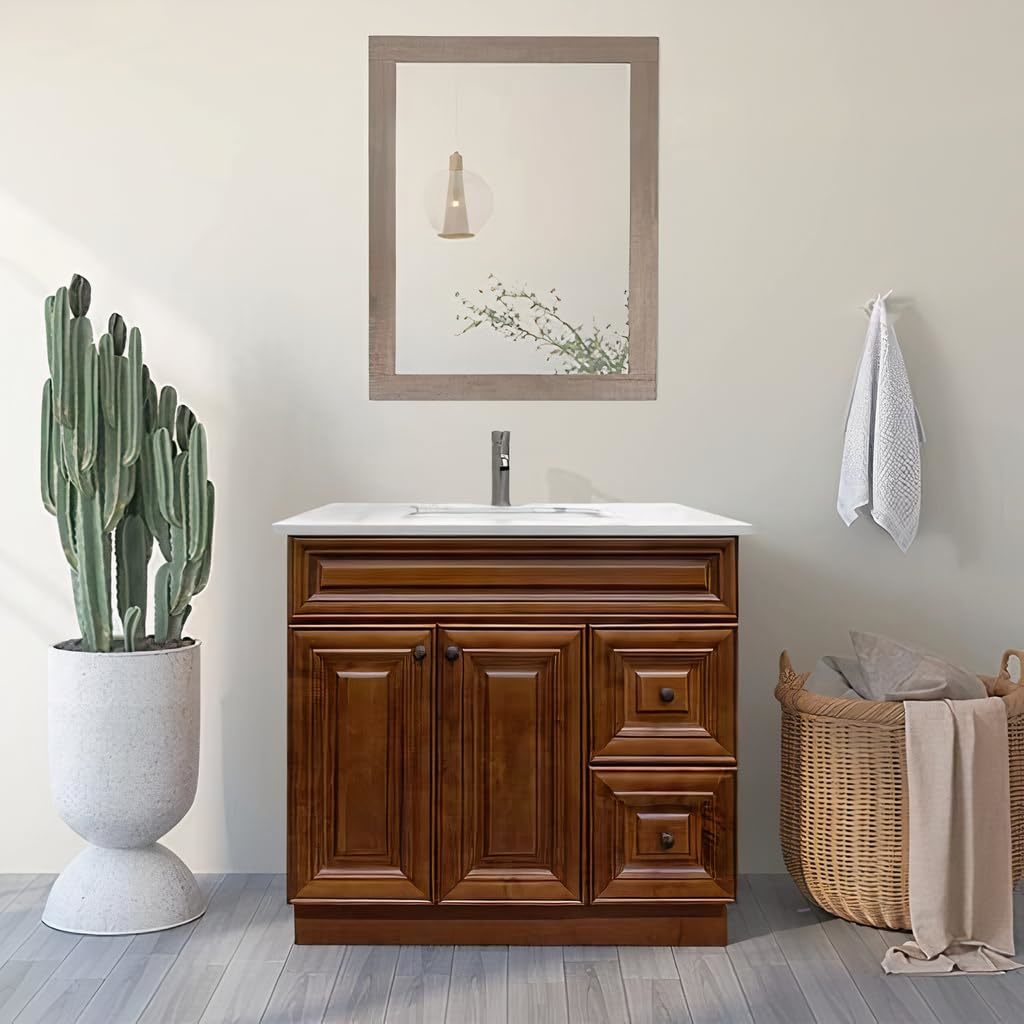 Bathroom Vanity Sink Base with Drawers (Ready-to-Assemble) (Maple Walnut Vanity Base)
