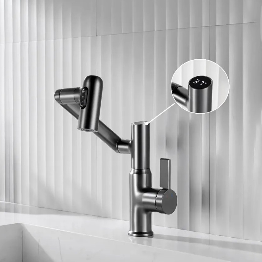 1080 rotating splash filter robotic arm faucet 360 degree swivel extendable 3 way multifunctional digital display faucet