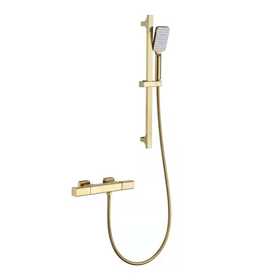 KASI Thermostatic Shower System Rose Gold 8 Inch Rain Shower Faucet Set with Adjustable Slide Bar