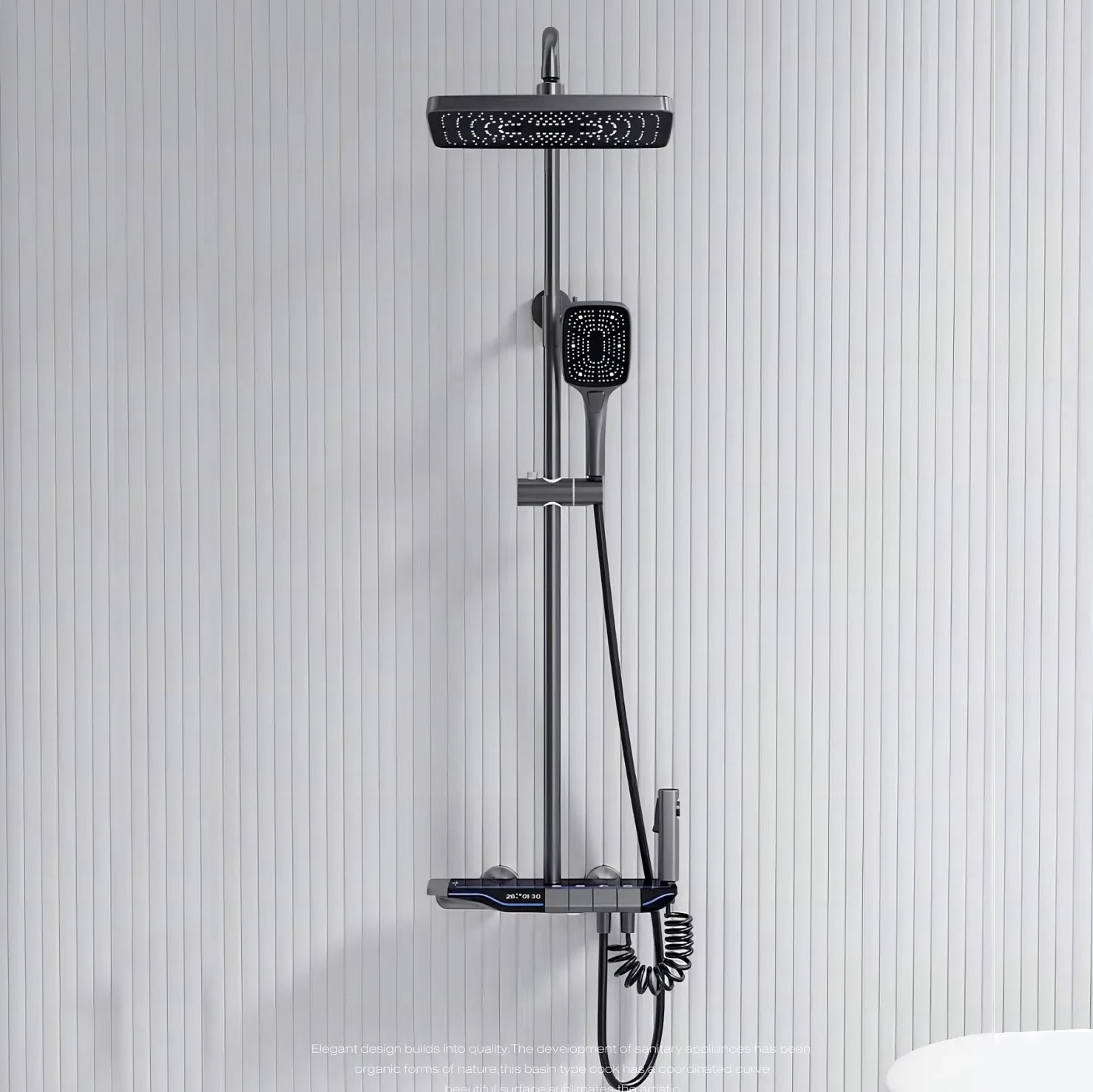 KASI Aquacubic Exposed Wall mounted Rain Shower System Set with 2 Knobs Mixing 8 Inch Round Rainfall Head