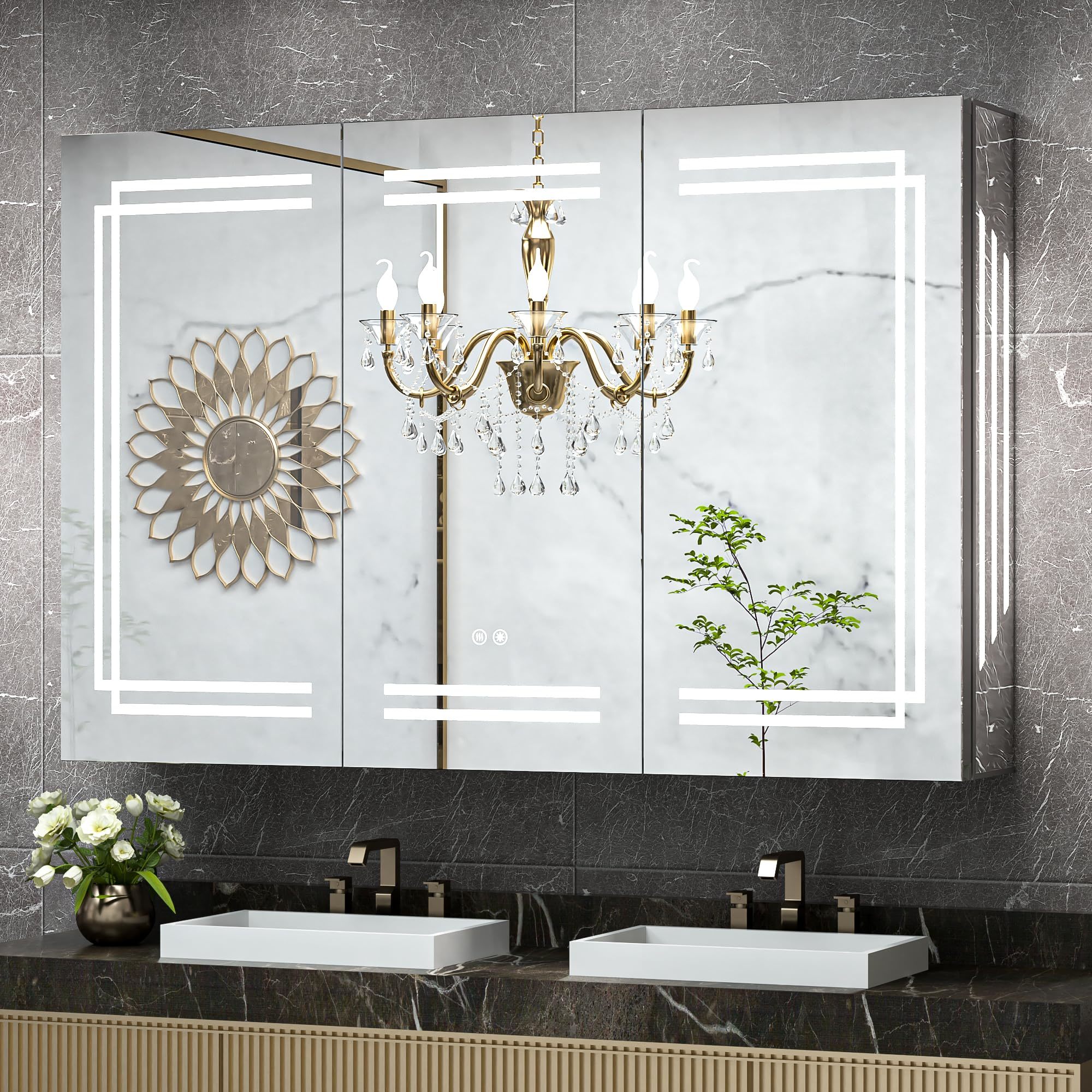 TokeShimi 36x32" Bathroom Medicine Cabinet: LED Mirror, 3-Color Dimming, Anti-Fog, Memory Function, Wall-Mounted with Storage