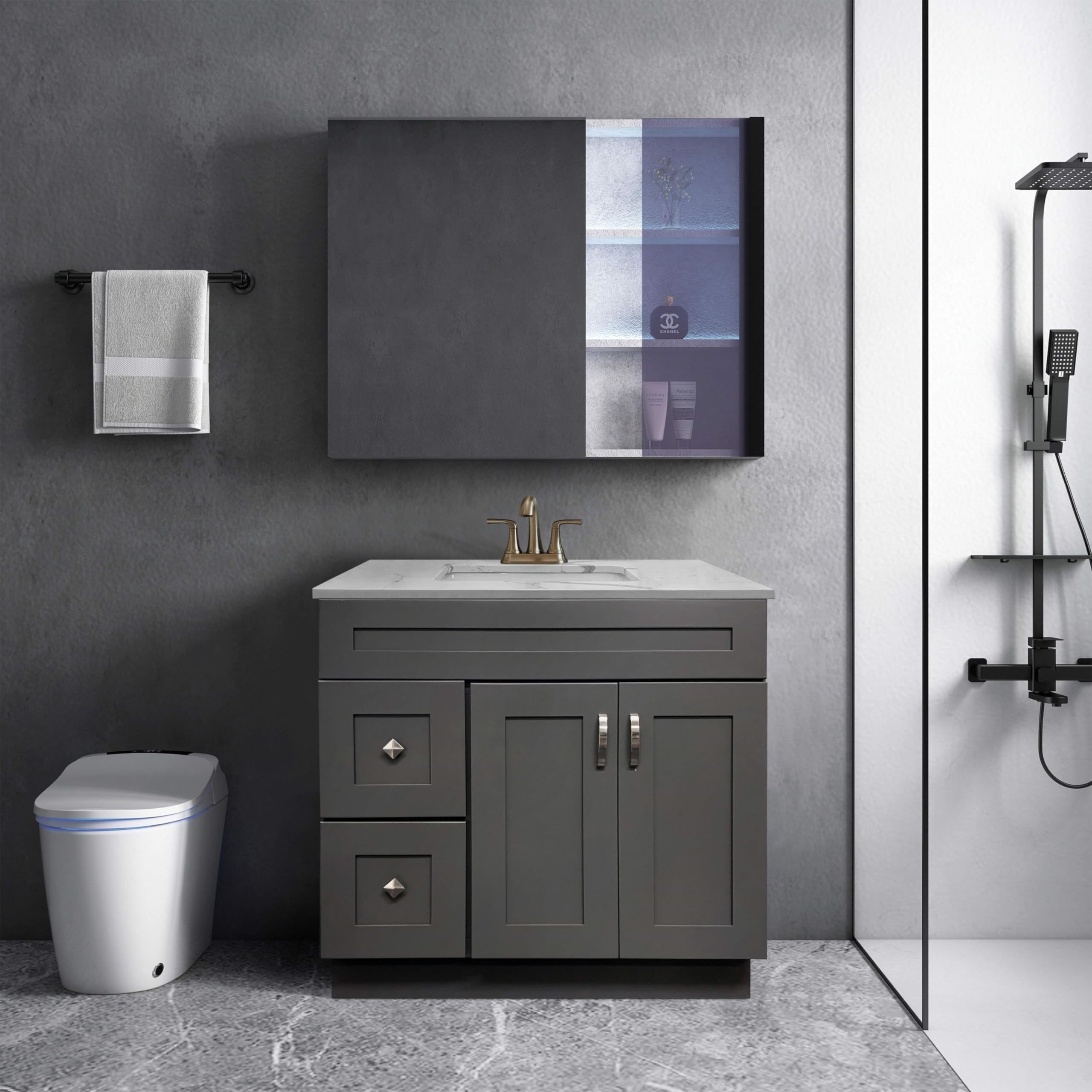 36" Shaker Bathroom Vanity Sink Base with Drawers (Espresso) - Product Features