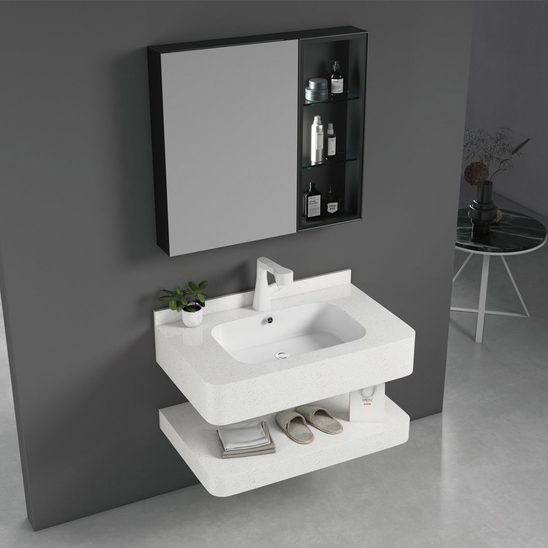 218-80 Seamless full body white matching mirror cabinet