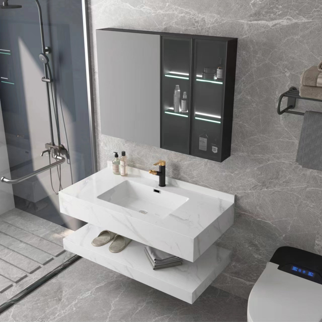518-100 Seamless Gobia white matching mirror cabinet