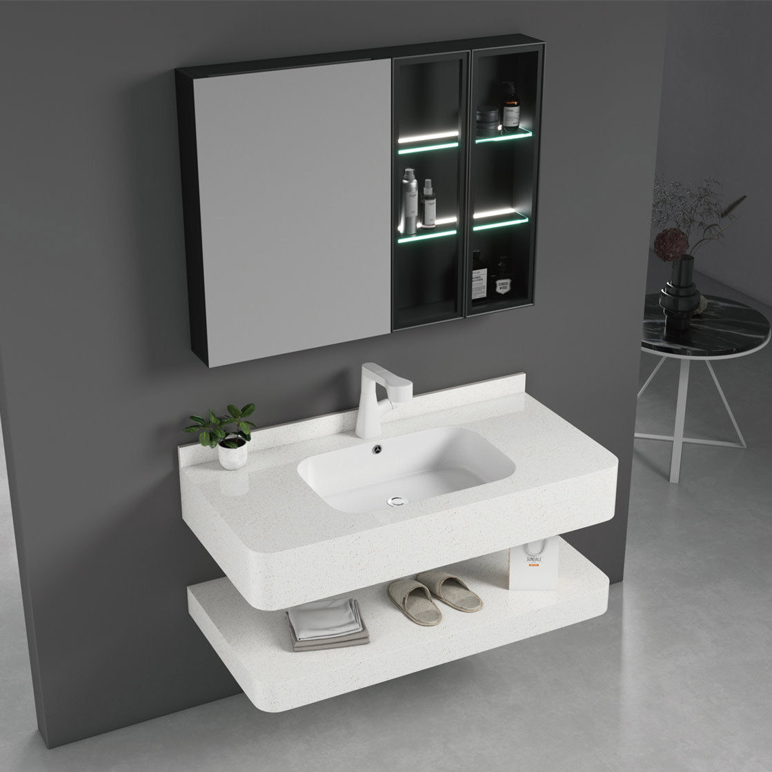 218-100 Seamless full body white matching mirror cabinet