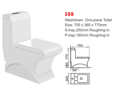 Top selling floor s-trap luxury porcelain washdown one piece toilet