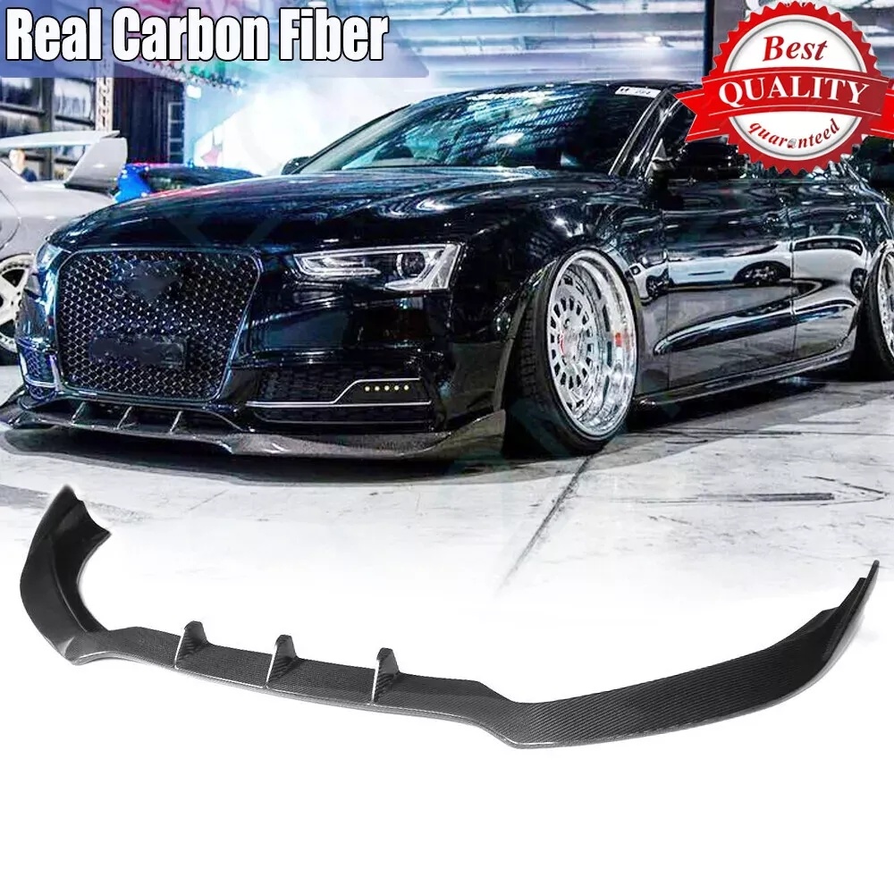 Carbon Fiber Auto Parts Factory Customized Glossy Carbon Car Front Bumper Lip Chin Spoiler for Audi