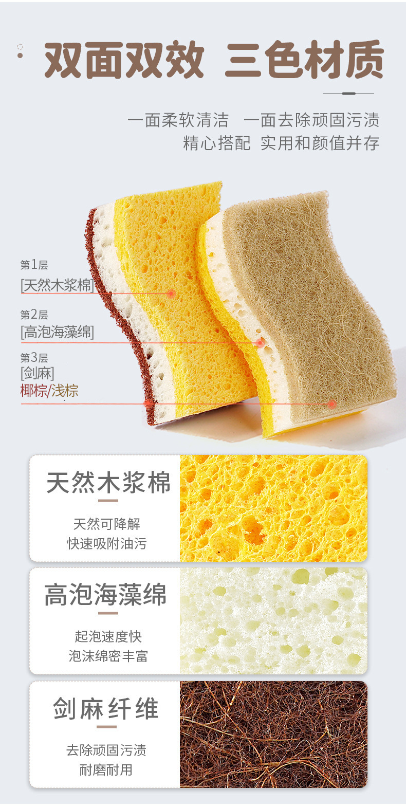 剑麻木浆海绵擦