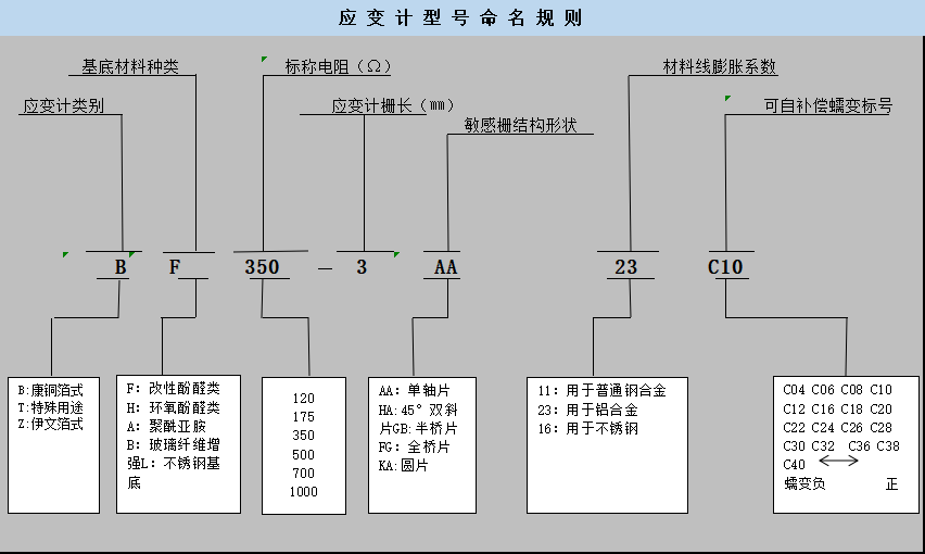 应变计的命名规则