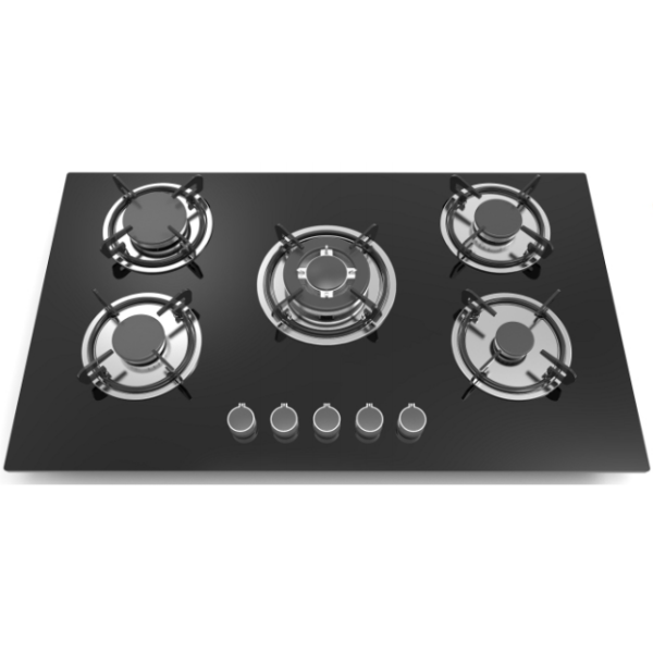 Greaidea's 5 Burner glass gas hob features big cast iron pan support