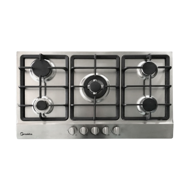 Greaidea's 5 Burner stainless steel gas hob features big cast iron pan support