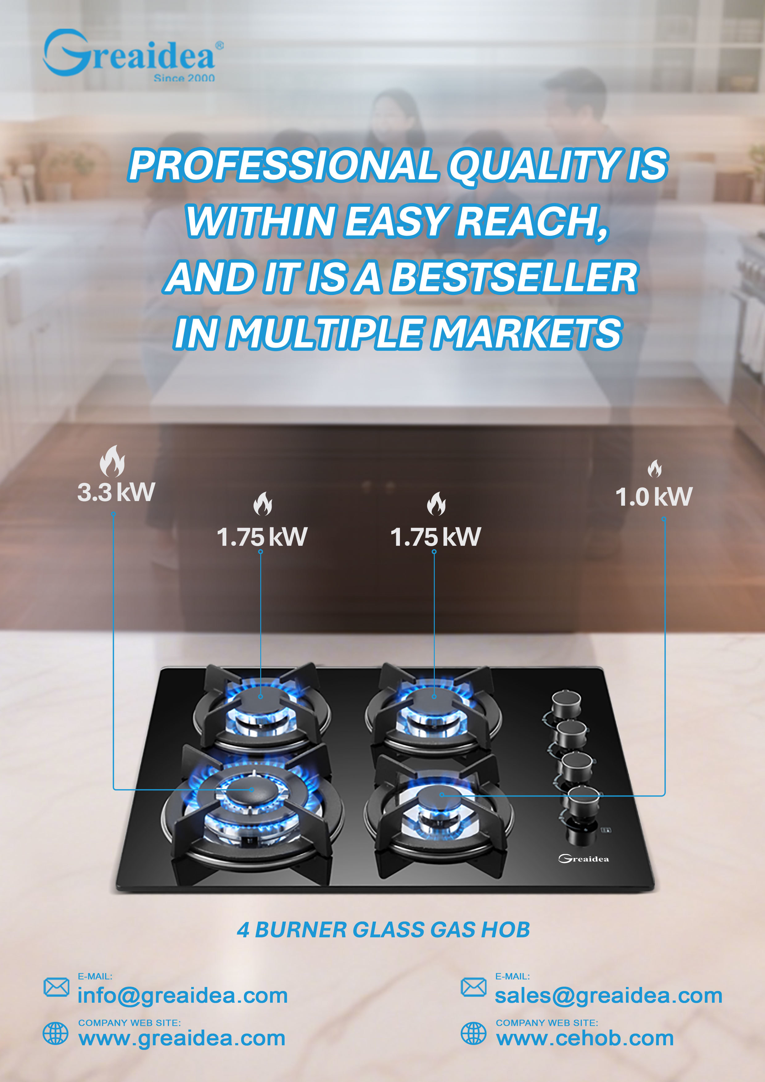 How to create a globally popular gas hob? See the "sales code" of kitchen appliances from Greaidea's four-burner gas hob
