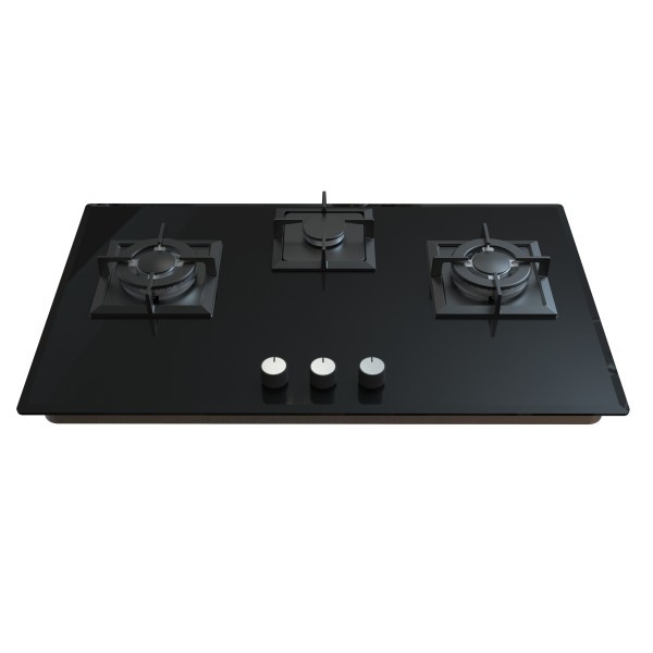 Greaidea's three-burner glass gas hob features enamel pan support