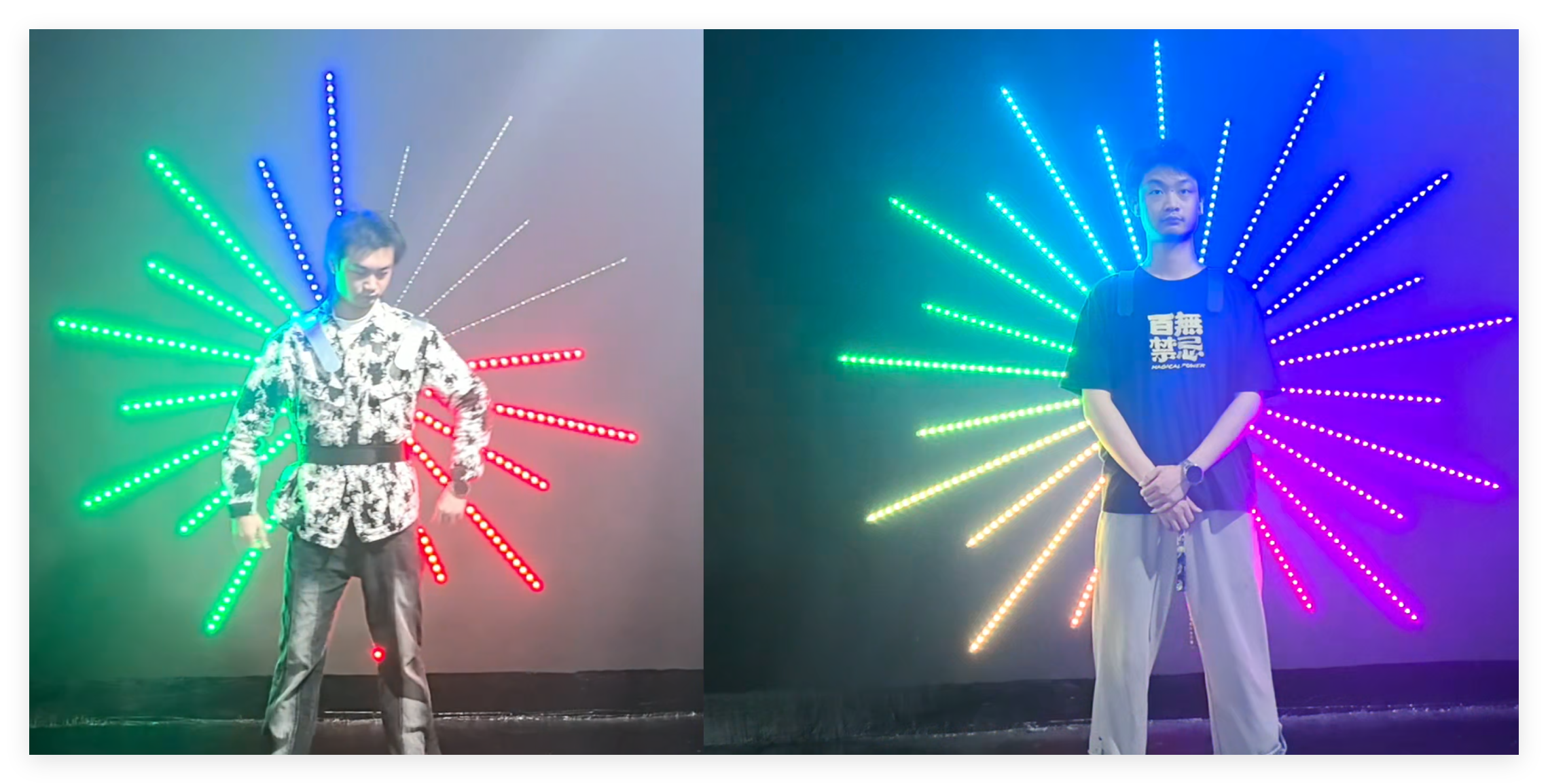 Comparison of two versions of LED fireworks backpack Comparison of two versions of LED fireworks backpack